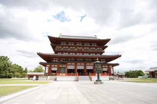 fotografia, material, livra, ajardine, imagine, proveja fotografia,Templo de Yakushi-ji templo interno, Eu sou pintado em vermelho, O Buda de curar, Monastrio budista, Chaitya