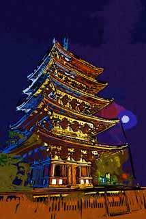 illustration,material,free,landscape,picture,painting,color pencil,crayon,drawing,Kofuku-ji Temple Five Storeyed Pagoda, Buddhism, wooden building, Five Storeyed Pagoda, world heritage