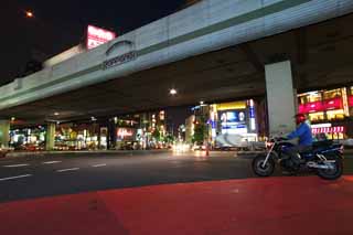 Foto, materieel, vrij, landschap, schilderstuk, bevoorraden foto,De avond van de Roppongi overtocht, Benedenstad, Rijweg, Neon, Illumineringen