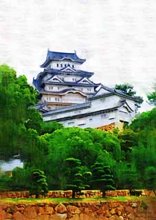 illust,tela,gratis,paisaje,fotografa,idea,pintura,Lpiz de color,dibujo,Himeji - Castle de jo, Cuatro tesoros nacionales Castle, La torre de castillo, Shigetaka Kuroda, Hideyoshi Hashiba