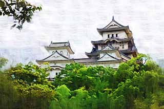 illustration,material,free,landscape,picture,painting,color pencil,crayon,drawing,Himeji-jo Castle, Four national treasures Castle, Sadanori Akamatsu, Shigetaka Kuroda, Hideyoshi Hashiba