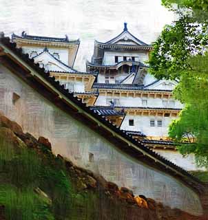 illustration,material,free,landscape,picture,painting,color pencil,crayon,drawing,Himeji-jo Castle, Four national treasures Castle, Sadanori Akamatsu, Shigetaka Kuroda, Hideyoshi Hashiba