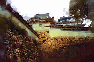 illustration,material,free,landscape,picture,painting,color pencil,crayon,drawing,Himeji-jo Castle, Four national treasures Castle, Sadanori Akamatsu, Shigetaka Kuroda, Hideyoshi Hashiba