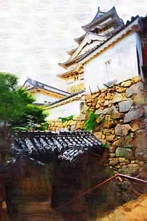 illustration,material,free,landscape,picture,painting,color pencil,crayon,drawing,Himeji-jo Castle, Four national treasures Castle, Sadanori Akamatsu, Shigetaka Kuroda, Hideyoshi Hashiba