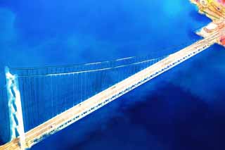 illustration,material,free,landscape,picture,painting,color pencil,crayon,drawing,Akashi Kaikyo Bridge, bridge, suspension bridge, Awaji, Kobe whirlpool Expressway, Honshu Shikoku communication bridge