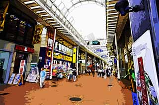 illust, materiell, befreit, Landschaft, Bild, Gemlde, Farbbleistift, Wachsmalstift, Zeichnung,,Motomachi, Kobe Einkaufsgebiet, Sannomiya, Eine Arkade, Im Stadtzentrum, Kansai