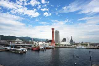 Foto, materiell, befreit, Landschaft, Bild, hat Foto auf Lager,Kobe-Hafen Schwung des Auges, Hafen, Vergngensboot, Gewerbe, Touristenattraktion