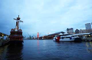 photo, la matire, libre, amnage, dcrivez, photo de la rserve,Balayage de port Kobe de l'oeil du crpuscule, port, Ferris roue, Commerce, attraction touristique