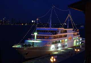 fotografia, materiale, libero il panorama, dipinga, fotografia di scorta,La notte della nave di linea di passeggero lussuosa, porto, Crociera di cena, barca di piacere, attrazione turistica