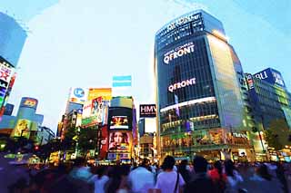 illustration,material,free,landscape,picture,painting,color pencil,crayon,drawing,The crossing of Shibuya Station, Downtown, walker, pedestrian crossing, crowd