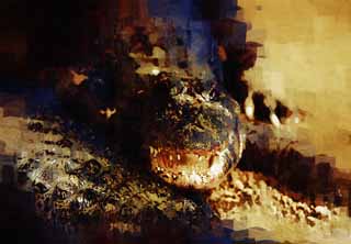 illust, material, livram, paisagem, quadro, pintura, lpis de cor, creiom, puxando,A ameaa do crocodilo, crocodilo, , , Rpteis