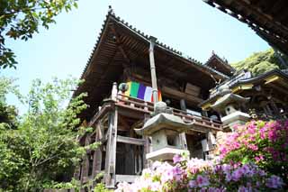 Foto, materiell, befreit, Landschaft, Bild, hat Foto auf Lager,Die Verehrungshalle eines Buddhistischen Tempels von Hase-dera Temple, Die Haupthalle eines Buddhistischen Tempels, hlzernes Gebude, Chaitya, Mitera der Blume