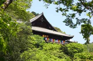 Foto, materiell, befreit, Landschaft, Bild, hat Foto auf Lager,Die Verehrungshalle eines Buddhistischen Tempels von Hase-dera Temple, Die Haupthalle eines Buddhistischen Tempels, hlzernes Gebude, Chaitya, Mitera der Blume