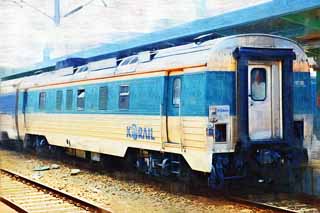 illust, materiale, libero panorama, ritratto dipinto, matita di colore disegna a pastello, disegnando,Sema Ulu, treno, diesel, KORAIL, macchina di movimento