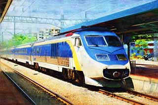 illustration,material,free,landscape,picture,painting,color pencil,crayon,drawing,Mugunghwa, train, diesel, KORAIL, movement car