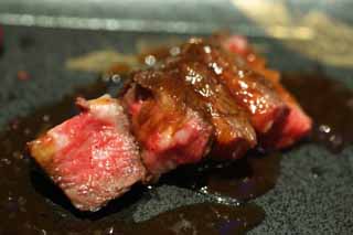 Foto, materiell, befreit, Landschaft, Bild, hat Foto auf Lager,Das Grillen von Essen auf einem eisernen Teller des Rindfleisches, Beefsteak, Das Fleischgeschirr, Japanisch schchtert ein, Ich bin kstlich