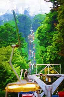 illust, matire, libre, paysage, image, le tableau, crayon de la couleur, colorie, en tirant,Un ascenseur de l'cho de Mt. Takao, ascenseur, Visiter des sites pittoresques, Escalade, Aller  pied