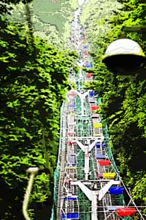 illust, matire, libre, paysage, image, le tableau, crayon de la couleur, colorie, en tirant,Un ascenseur de l'cho de Mt. Takao, ascenseur, Visiter des sites pittoresques, Escalade, Aller  pied