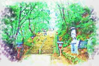 illust, matire, libre, paysage, image, le tableau, crayon de la couleur, colorie, en tirant,Une piste de montagne de Mt. Takao, L'asctique pratique le Grand Professeur, Escalade, Aller  pied, fort