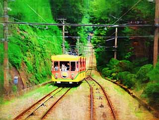 illust, materiale, libero panorama, ritratto dipinto, matita di colore disegna a pastello, disegnando,L'orbita del Mt. Takao trasmette macchina, pista, montagna visitatore rampicante, Andando in gita, Un'escursione