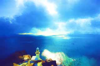 illust, matire, libre, paysage, image, le tableau, crayon de la couleur, colorie, en tirant,Le Promontoire de monde, phare, ciel bleu, mer, L'horizon