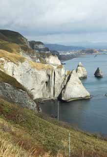 fotografia, materiale, libero il panorama, dipinga, fotografia di scorta,Muroran otto macchie di bellezza 'Tokkarisho', Sasabaru, mare, Cliff, L'orizzonte