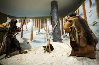 Foto, materiell, befreit, Landschaft, Bild, hat Foto auf Lager,Das Jagen von Ainu, Das Jagen, Tier, Pelz, Ainu