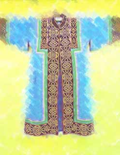 illust, materiale, libero panorama, ritratto dipinto, matita di colore disegna a pastello, disegnando,Il costume di popolo di Ainu, modello, giacca, Ricamo, Sakhalin Ainu
