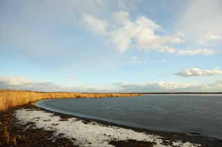 Foto, materiell, befreit, Landschaft, Bild, hat Foto auf Lager,See Uto Ney, Klammer Boden, Eis, Das Frieren, blauer Himmel