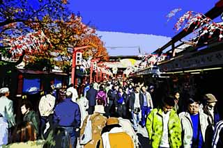 illust, matire, libre, paysage, image, le tableau, crayon de la couleur, colorie, en tirant,L'assemble de magasins qui rglent un couloir, touriste, Temple Senso-ji, Asakusa, Nouvelle anne dcor des vacances