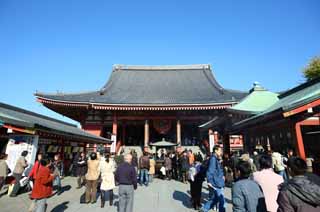 Foto, materieel, vrij, landschap, schilderstuk, bevoorraden foto,De Senso-ji Tempel belangrijkste hal van een Boeddhist tempel, Bezoekende touristenplaats stip, Senso-ji Tempel, Asakusa, Lantaarn