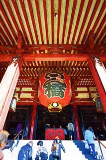 Illust, materieel, vrij, landschap, schilderstuk, schilderstuk, kleuren potlood, crayon, werkje,De Senso-ji Tempel belangrijkste hal van een Boeddhist tempel, Bezoekende touristenplaats stip, Senso-ji Tempel, Asakusa, Lantaarn