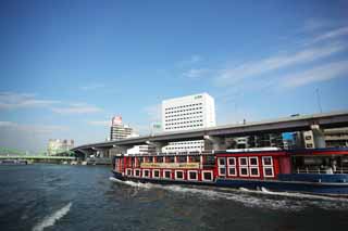 Foto, materiell, befreit, Landschaft, Bild, hat Foto auf Lager,Sumida River-Abstieg, Brcke, Sumida River-Abstieg, Schiff, Verkehr