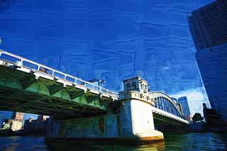illust, matire, libre, paysage, image, le tableau, crayon de la couleur, colorie, en tirant,Un cri de pont de la victoire, pont, Origine de Rivire Sumida, Un pont du fer, Circulation