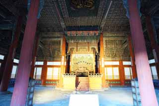 photo,material,free,landscape,picture,stock photo,Creative Commons,The virtue Kotobuki shrine Hall of Central Harmony, palace building, I am painted in red, An Emperor's chair, Tradition architecture