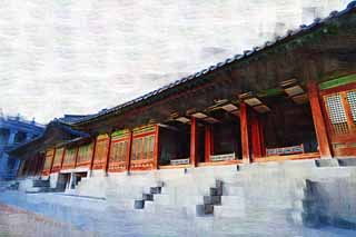 illustration,material,free,landscape,picture,painting,color pencil,crayon,drawing,Virtue Kotobuki shrine, palace building, Reja, shoji, Tradition architecture