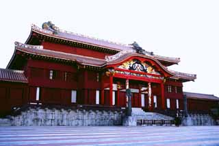 Foto, materiell, befreit, Landschaft, Bild, hat Foto auf Lager,Hauptgebude von Shuri Castle, rot, , , 