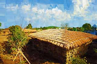 illust, matire, libre, paysage, image, le tableau, crayon de la couleur, colorie, en tirant,Ville de chteau village folklorique, Vie, course, Architecture de la tradition, Culture