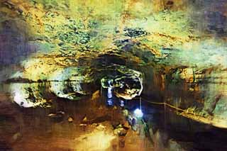 illustration,material,free,landscape,picture,painting,color pencil,crayon,drawing,Kyosai Cave, Stalactite, stalagmite, compound cave, I am fantastic