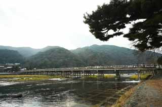 Foto, materiell, befreit, Landschaft, Bild, hat Foto auf Lager,Togetsu-kyo-Brcke, Keisen, Brcke, Fluss, das Untersttzen von Balken