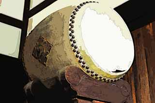 illust, materiale, libero panorama, ritratto dipinto, matita di colore disegna a pastello, disegnando,I Tenryu-ji sommano tamburo, Chaitya, strumento musicale, eredit di mondo, Sagano