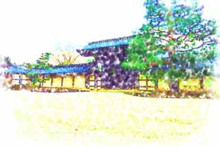 illust, materiale, libero panorama, ritratto dipinto, matita di colore disegna a pastello, disegnando,Tenryu-ji culla giardino, Chaitya, Ghiaia, eredit di mondo, Sagano