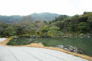 Foto, materiell, befreit, Landschaft, Bild, hat Foto auf Lager,Tenryu-ji-Garten, Chaitya, Teich, Welterbe, Sagano