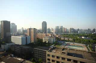 Foto, materieel, vrij, landschap, schilderstuk, bevoorraden foto,Morgen van Sjanghai, Gebouw, De morgen zon, Woonerf, Truck