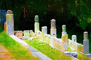 illustration,material,free,landscape,picture,painting,color pencil,crayon,drawing,Ming Xiaoling Mausoleum Toru foundation stone, Tomorrow morning, stone pillar, The first emperor, world heritage