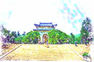 illust, matire, libre, paysage, image, le tableau, crayon de la couleur, colorie, en tirant,Monument de Mausole Chungshan, Rvolution Shingai, M.. petit-enfant Nakayama, Montagne Zijin, Le Rpublique de Chine qui fonde d'un pays