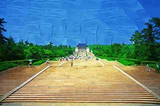 illustration,material,free,landscape,picture,painting,color pencil,crayon,drawing,A Chungshan Mausoleum festival temple, Shingai Revolution, Mr. grandchild Nakayama, Zijin mountain, The Republic of China founding of a country