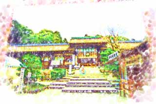 illustration,material,free,landscape,picture,painting,color pencil,crayon,drawing,Kamigamo Shrine worship place, garden lantern, medium, world heritage, The Emperor