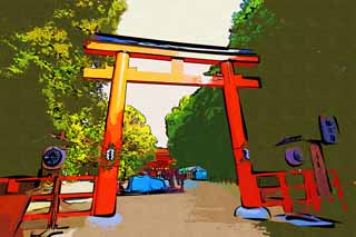 illust, matire, libre, paysage, image, le tableau, crayon de la couleur, colorie, en tirant,Torii de la compagnie de Shimogamo Temple, Shintosme, Prvention contre mal, Circonscriptions administratives, Porte de temple shintoste