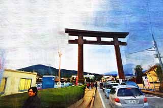 illust,tela,gratis,paisaje,fotografa,idea,pintura,Lpiz de color,dibujo,Otorii del santuario de Shinto de Three-wheeled, Shinto, Prevencin en contra del mal, Recinto, Puerta del santuario sintosta